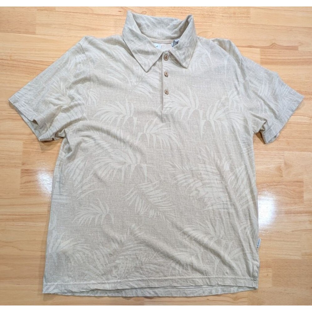Cubavera Polo Shirt Mens XL Tropical Palm Leaf Short Sleeve Beige Tan Polo Top